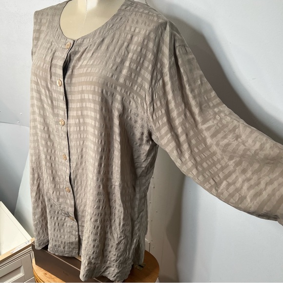 H Look Silk Blouse Button Up Puckered textured stripes M oversized - Picture 9 of 12